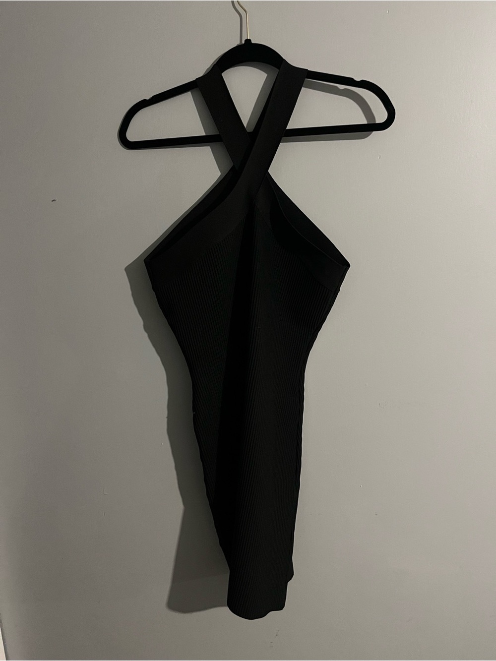 Sincerely Jules Black Ribbed Cross Halter Dress bodycon size large club event